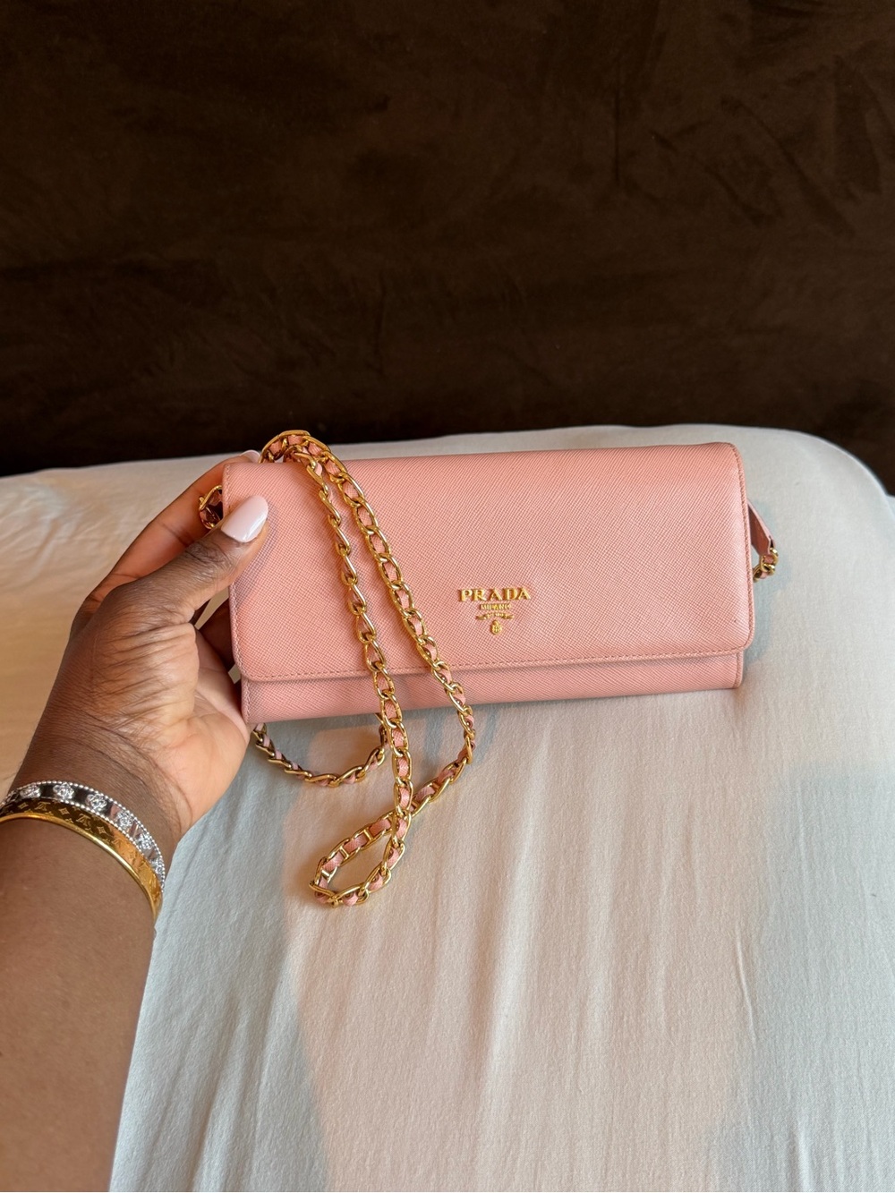 Prada Pink Saffiano Leather Chain Crossbody Bag
